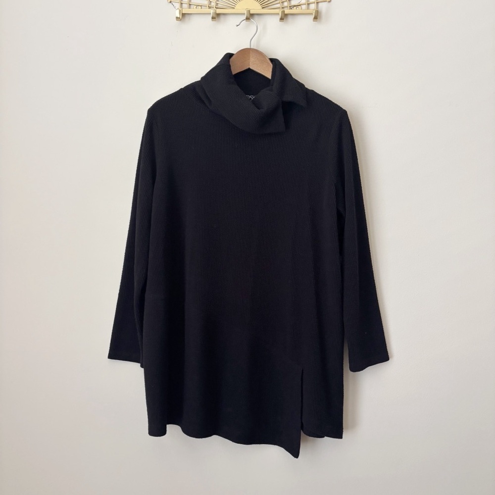 Clara Sunwoo Black Ribbed Cowl Neck Tunic Top Large
